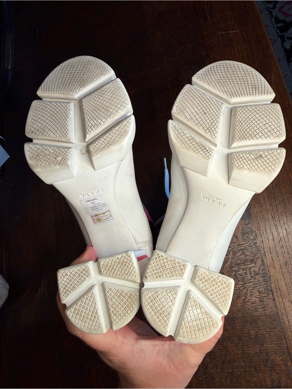 Prada White Leather & Neon Pink Neoprene Chunky Heel Lace Up Boots IT 6.5 - Picture 15 of 16